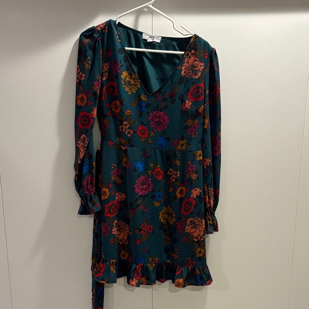 BB Dakota Floral Long Sleeve Dress in Teal and Multicolor